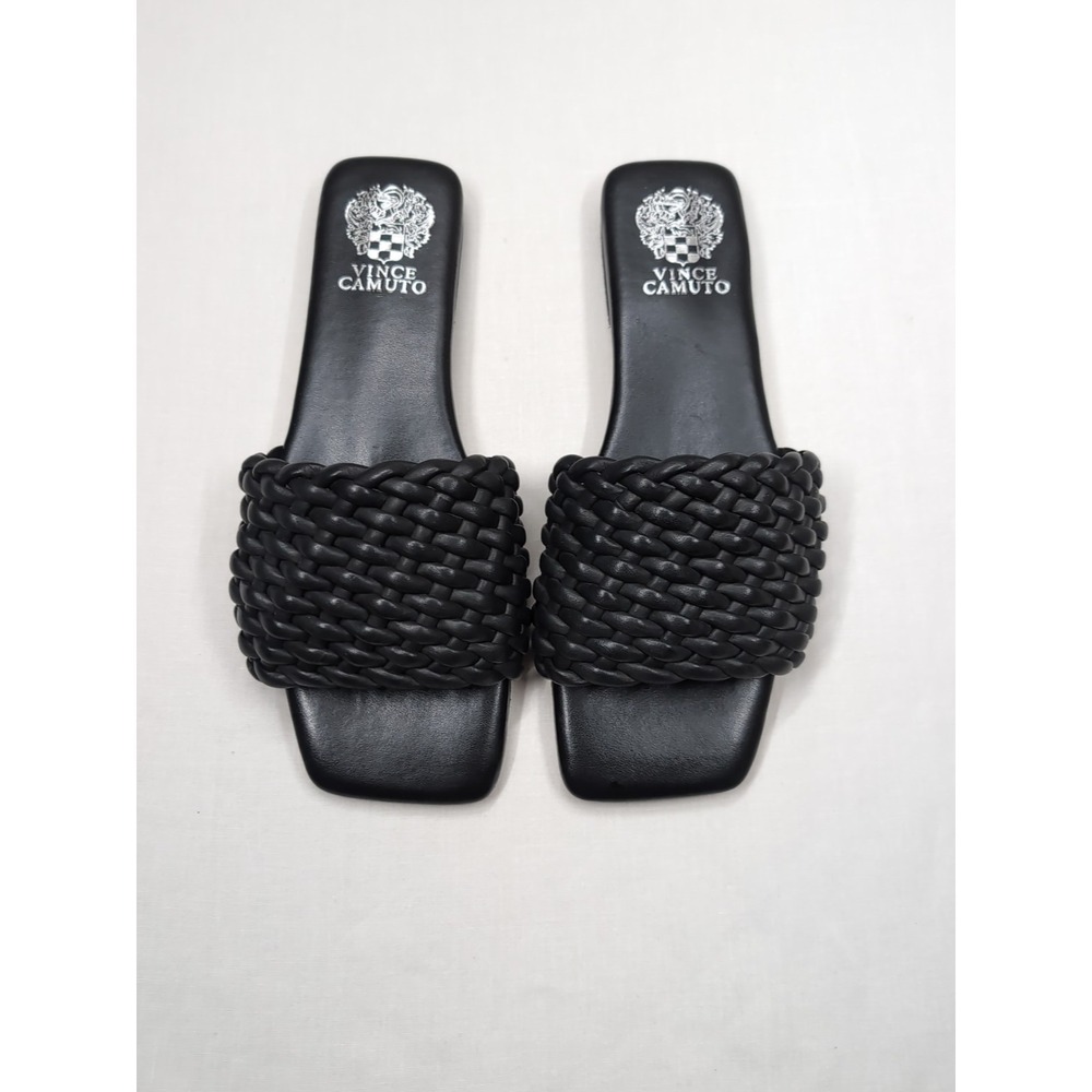 Vince Camuto Women's 9.5 Arissa Woven Leather Flat Sandal Slide‎ Black Coastal - Picture 2 of 4
